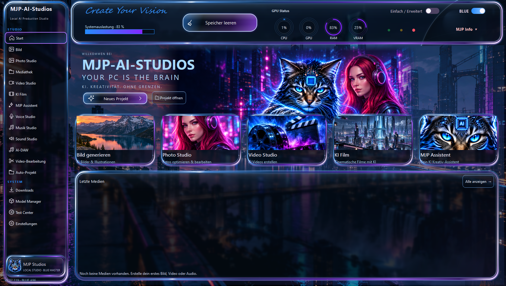 MJP-AI-Studios aktuelle BLUE-Oberfläche